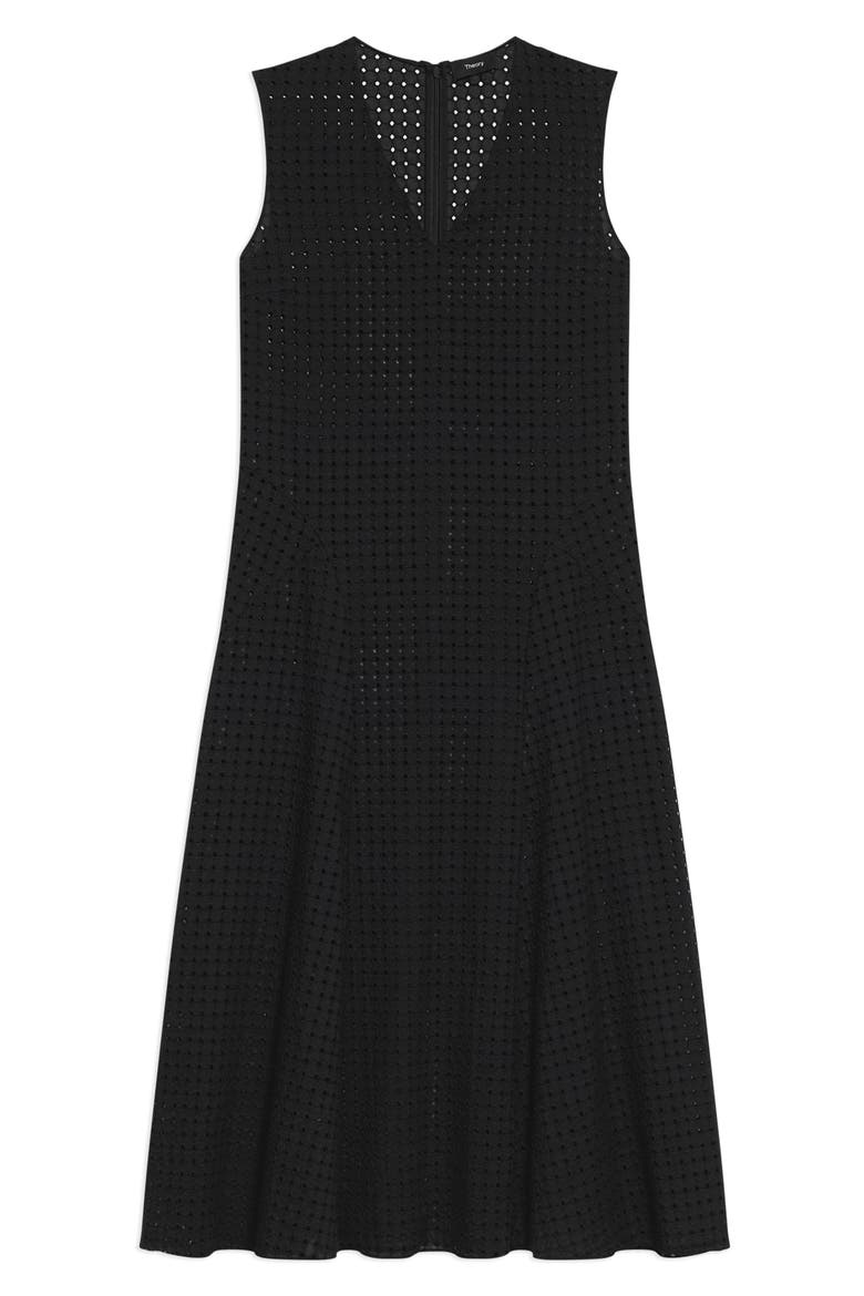 Eyelet Fit & Flare Midi Dress, Alternate, color, BLACK