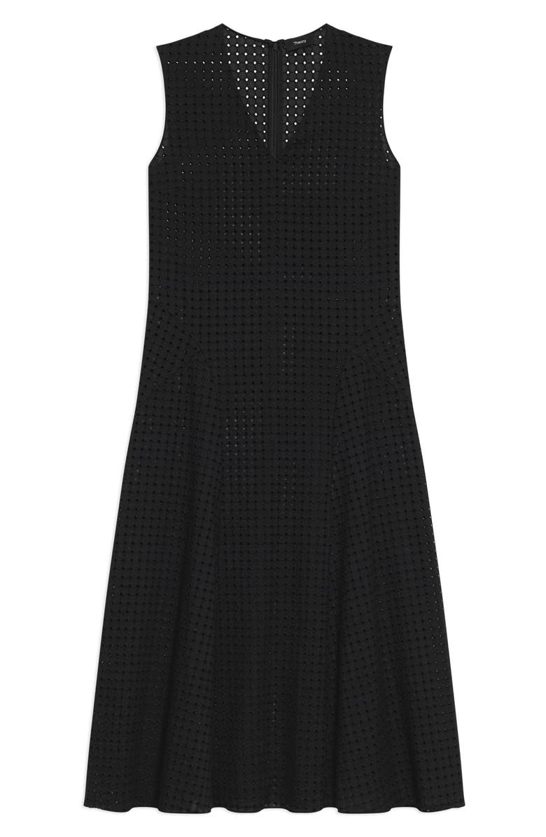 Theory Eyelet Embroidered Fit & Flare Cotton Midi Dress, Alternate, color, Black