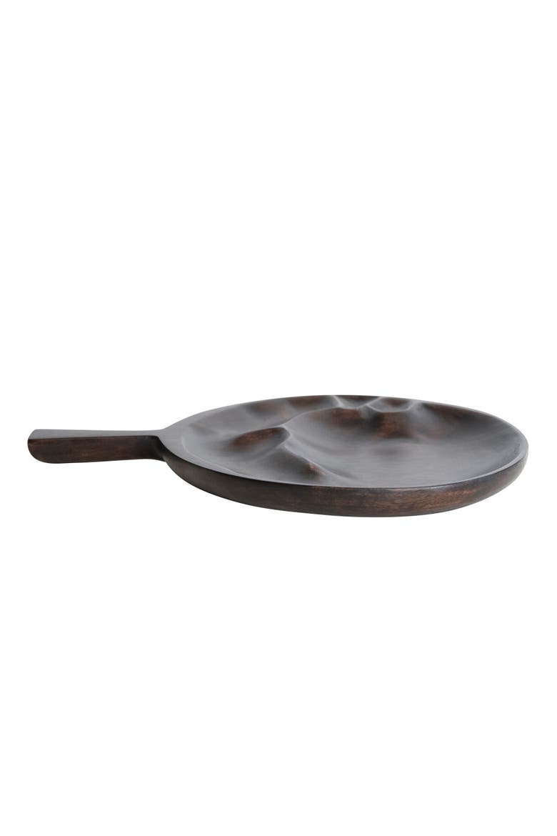 Organically Shaped Acacia Wood Serving Board with Handle, Black, Alternate, color, Black