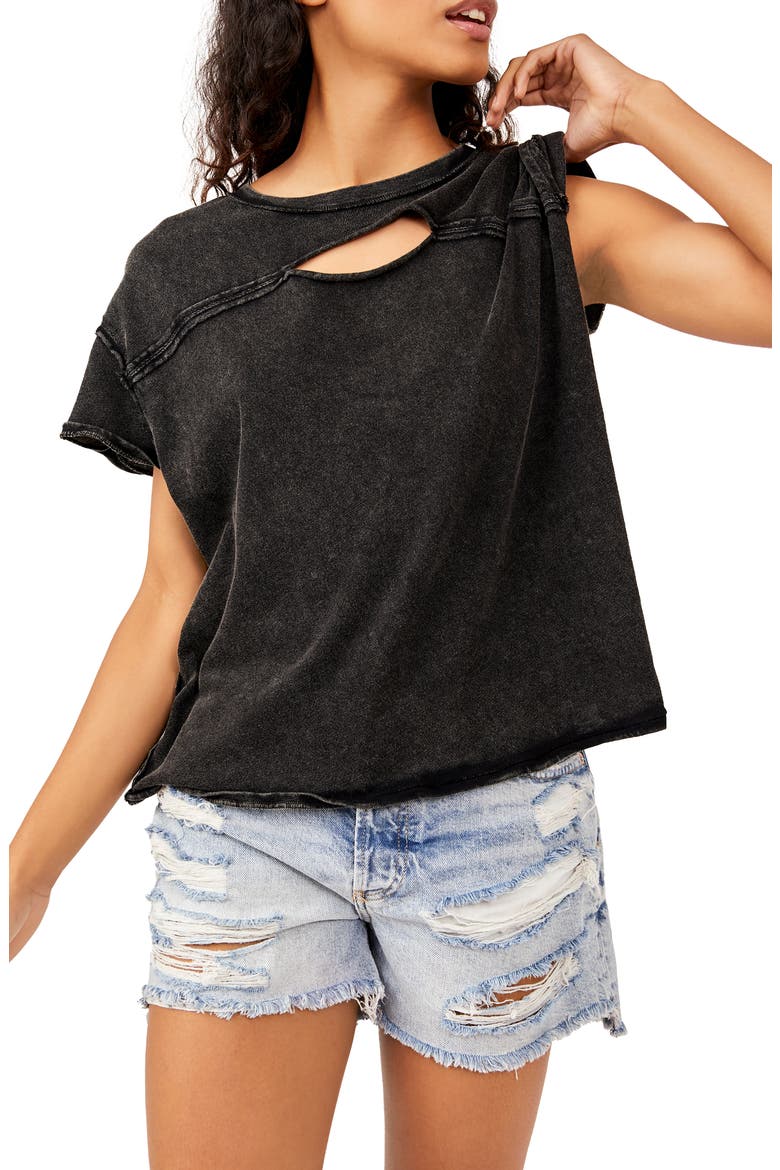 We the Free Cutout Boxy Cotton T-Shirt, Main, color, BLACK