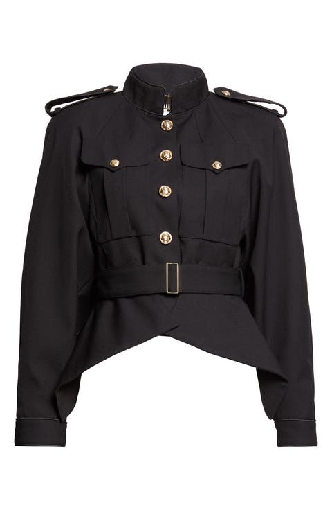 Belted Virgin Wool Gabardine Crop Jacket