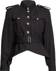 Balmain Belted Virgin Wool Gabardine Crop Jacket