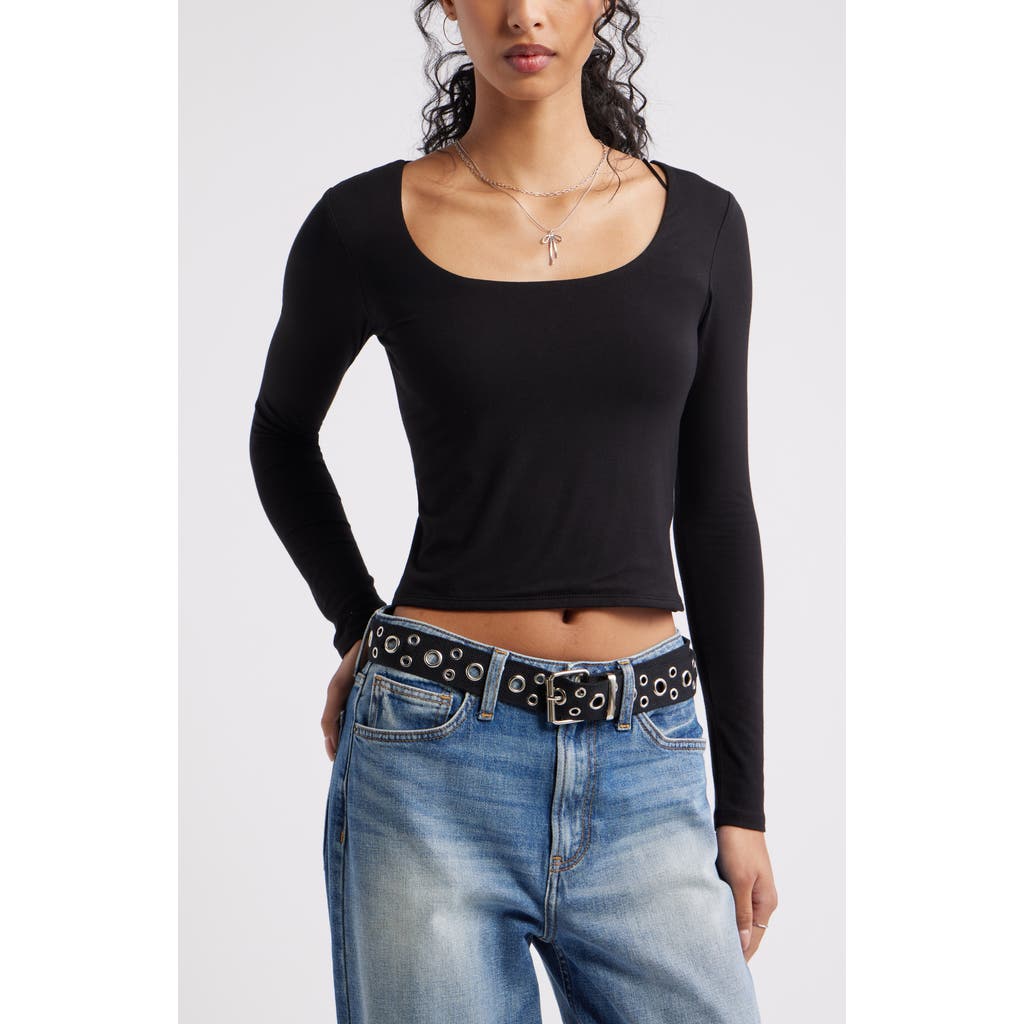 Bp. Long Sleeve Square Neck T-shirt In Black