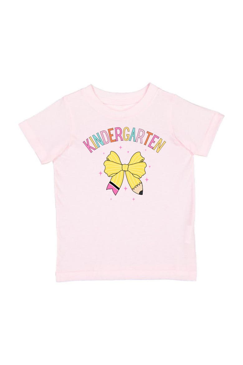 Kindergarten Pencil Bow Short Sleeve T-Shirt, Main, color, Pink
