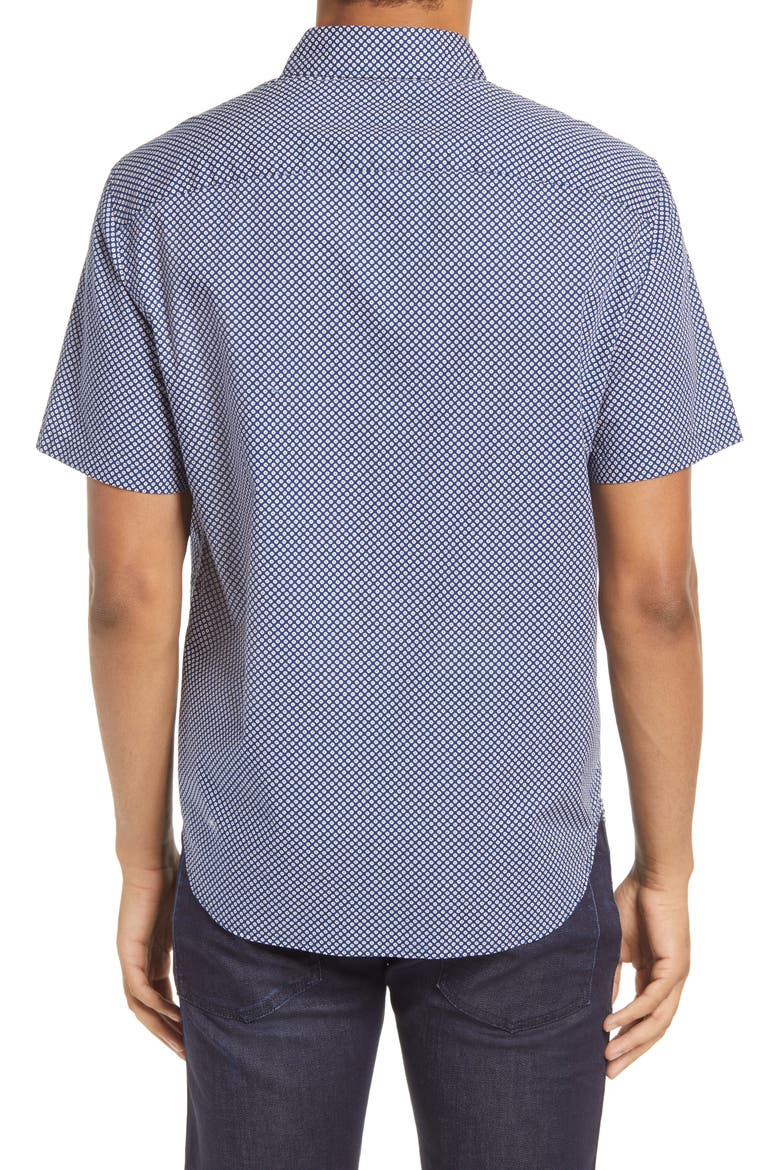 Slim Fit Ditsy Eye Print Short Sleeve Button-Down Shirt, Alternate, color, BLUE MULTI