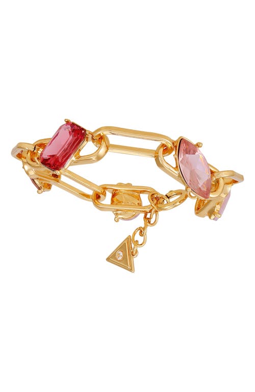 Guess Gold-tone Mixed Stone Paperclip Chain Link Bracelet In Gold