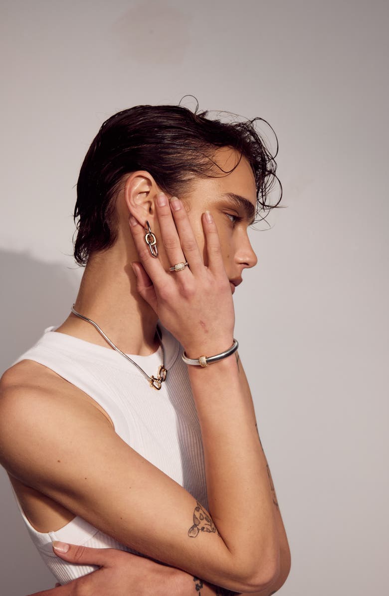 Luv AJ Two-Tone Link Drop Huggie Hoop Earrings, Alternate, color, 