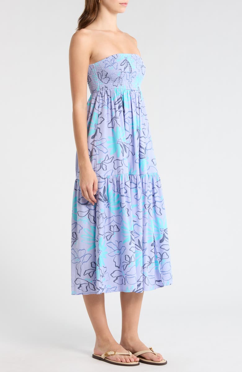 Billabong Tropical Daze Smocked Bodice Cotton Blend Midi Sundress, Alternate, color, Twilight Blue
