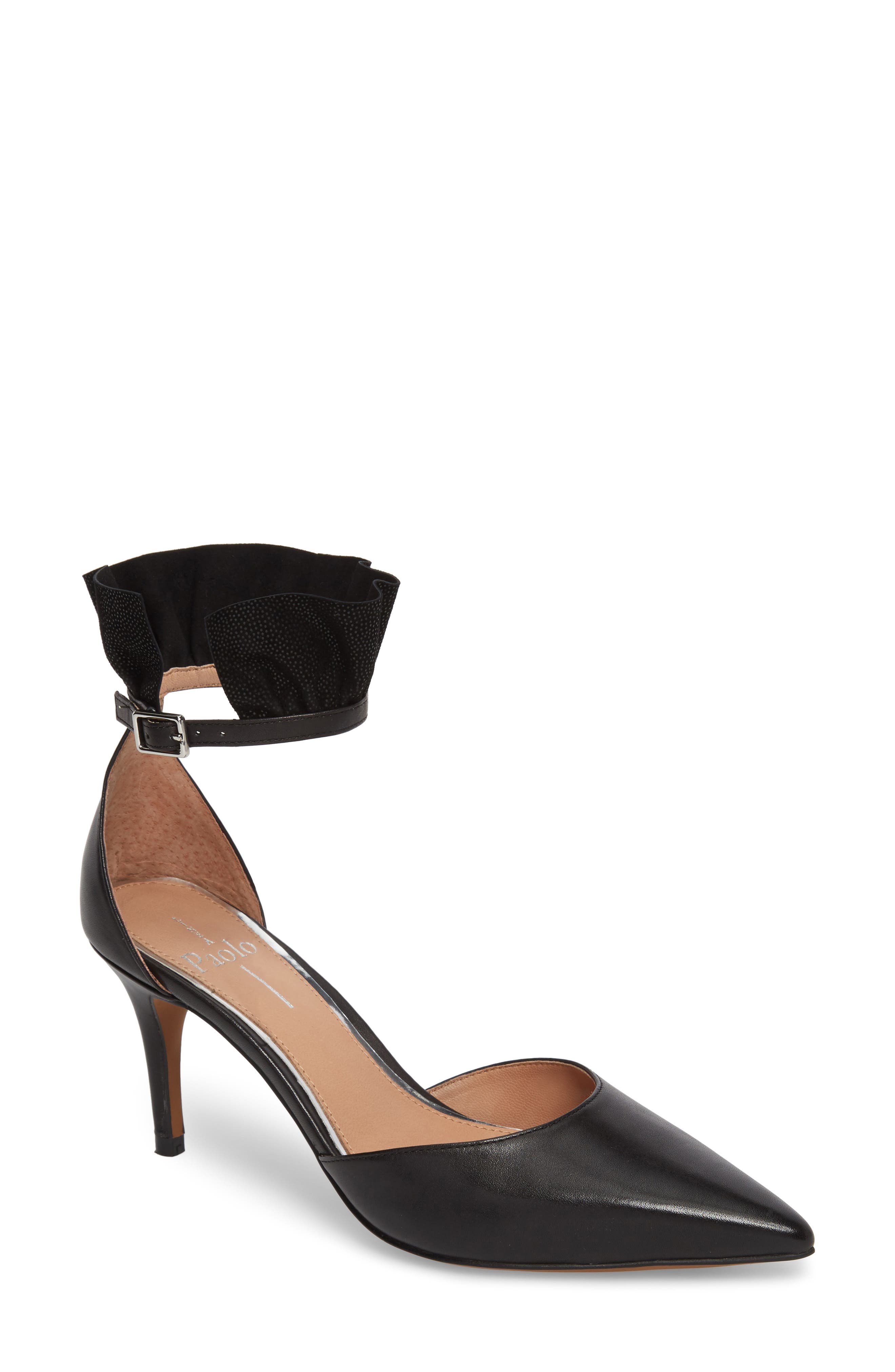 Pammy Ruffled Pointy Toe Pump, Main, color, BLACK LEATHER
