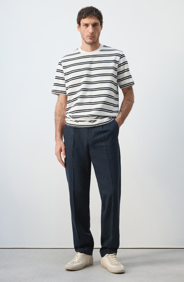 MANGO Regular Fit Stripe Cotton Blend T-Shirt, Alternate, color, White