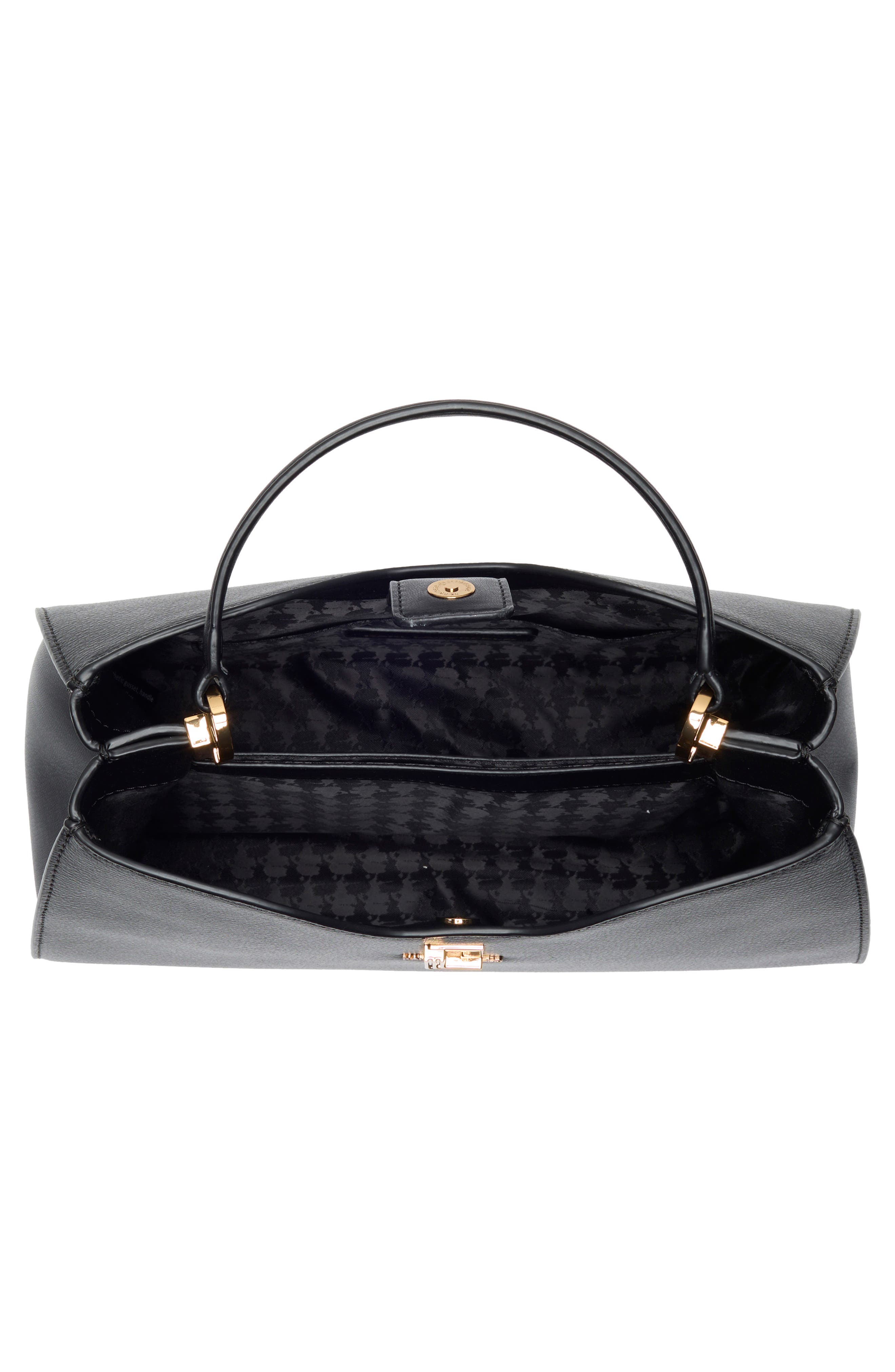 KARL LAGERFELD PARIS Elle Leather Satchel, Alternate, color, Black/ Gold