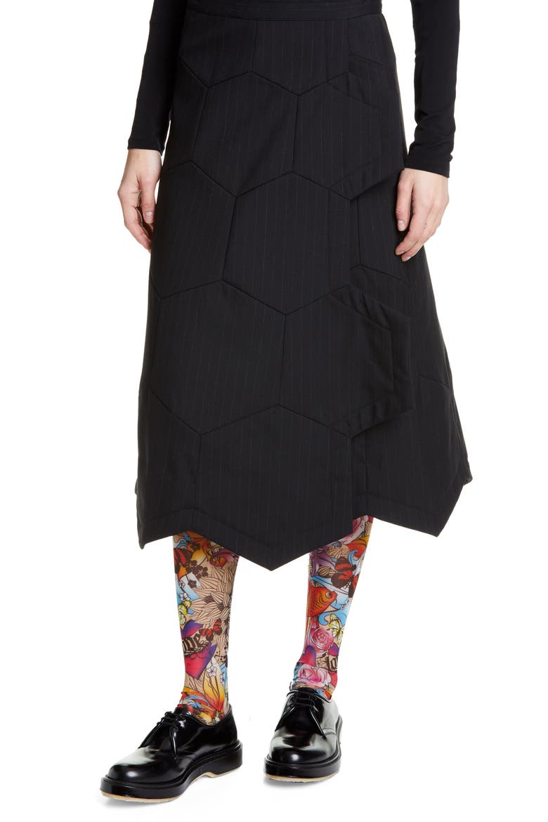 Honeycomb Pinstripe Wool Wrap Skirt, Alternate, color, BLACK