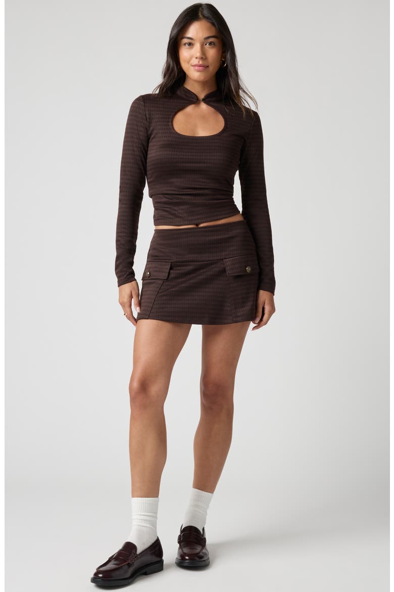 Keyhole Cutout Knit Top, Alternate, color, BRN HOUNDSTOOTH