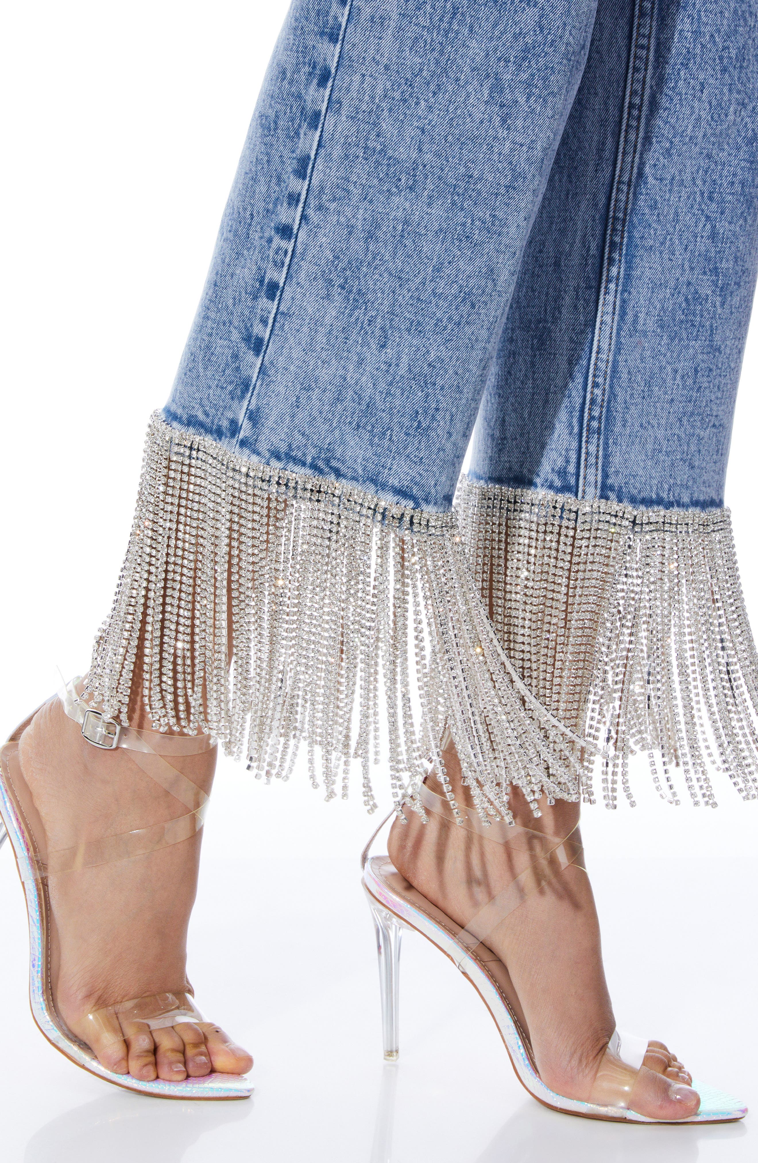 ALICE + OLIVIA Amazing Rhinestone Hem High Waist Jeans (Women) | Nordstrom