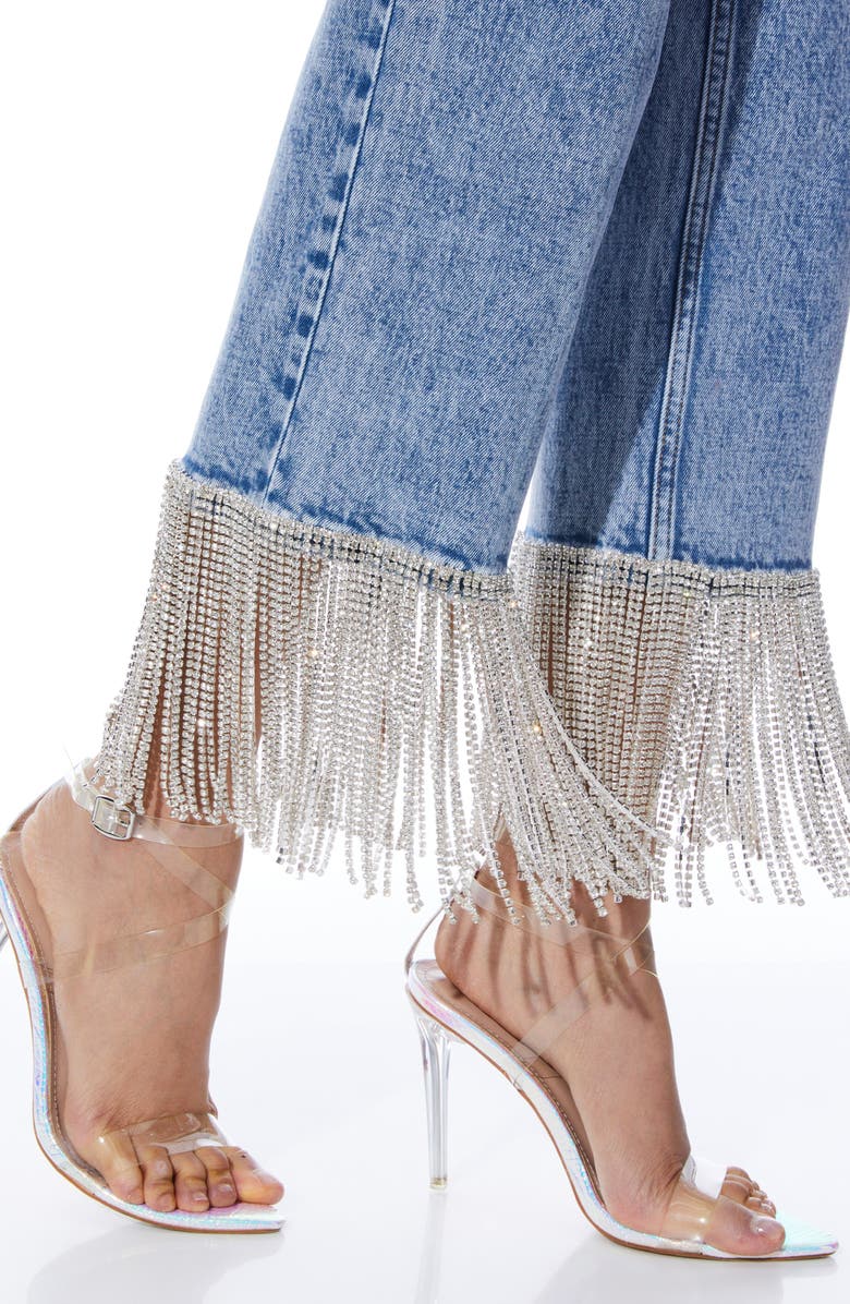 Alice + Olivia Amazing Rhinestone Hem High Waist Jeans, Alternate, color, 