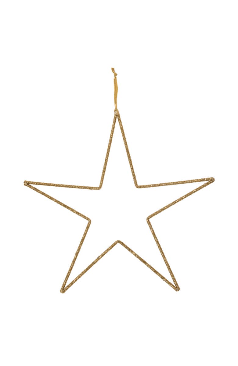 Storied Home Hanging Metal and Glass Bead Star with Cotton Velvet Ribbon, Gold Finish, Main, color, Gold