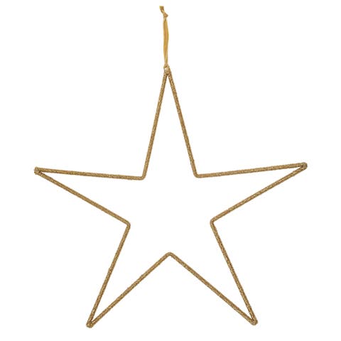 Hanging Metal and Glass Bead Star with Cotton Velvet Ribbon, Gold Finish