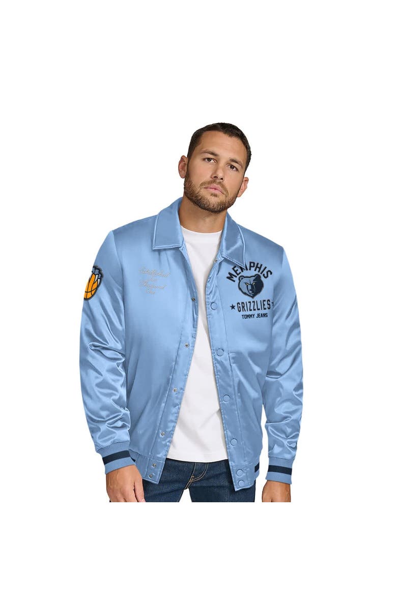 TOMMY JEANS Men's Tommy Jeans Light Blue Memphis Grizzlies Jacob Chain Stitch Applique Full-Snap Varsity Jacket, Main, color, Light Blue