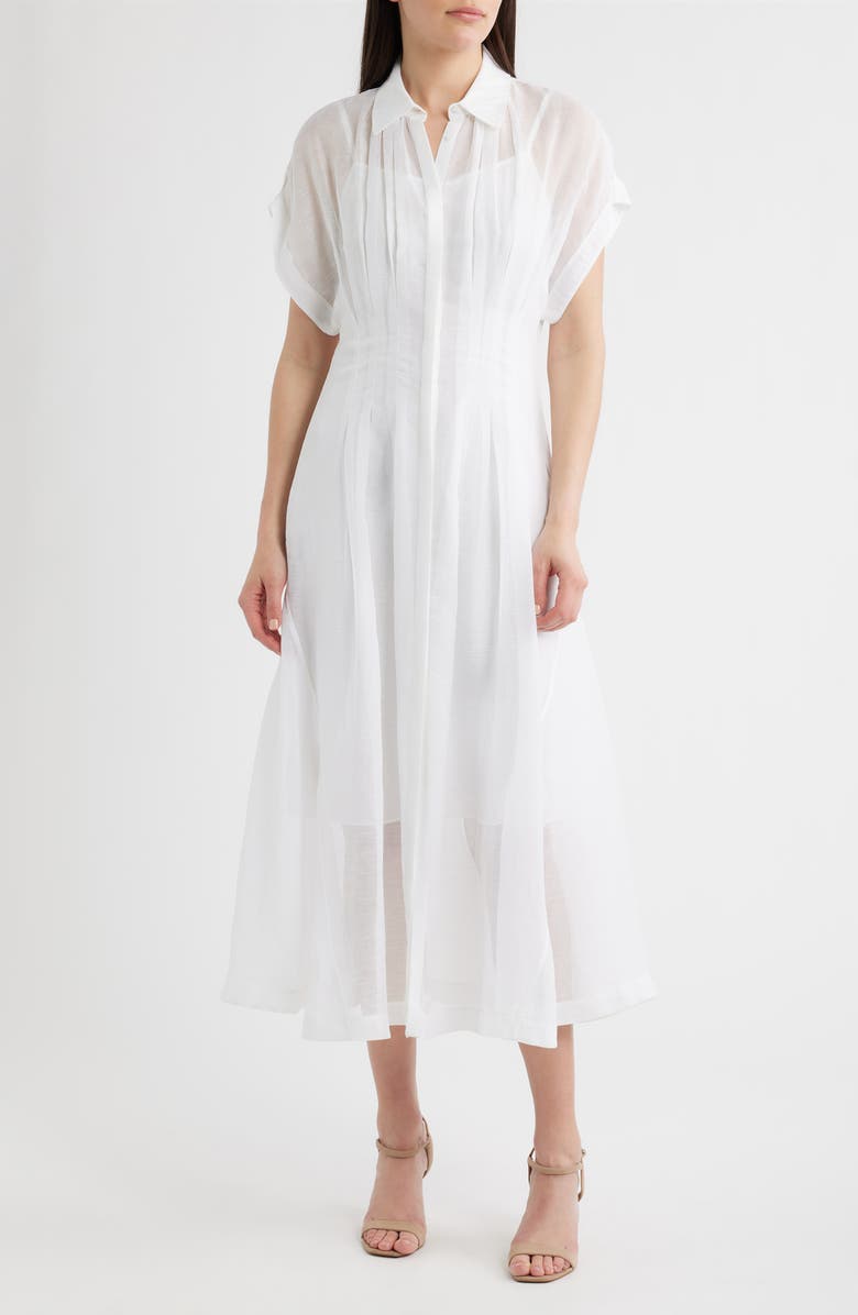 BOSS Davinata Pleated Sheer Shirtdress, Main, color, Bright White