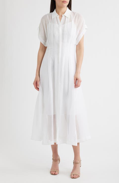 Davinata Pleated Sheer Shirtdress