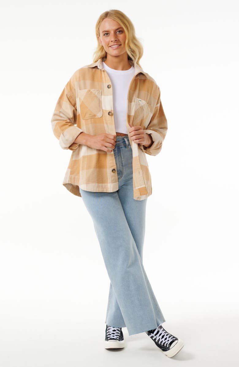 Rip Curl La Isla Plaid Flannel Button-Up Shirt, Alternate, color, Beige