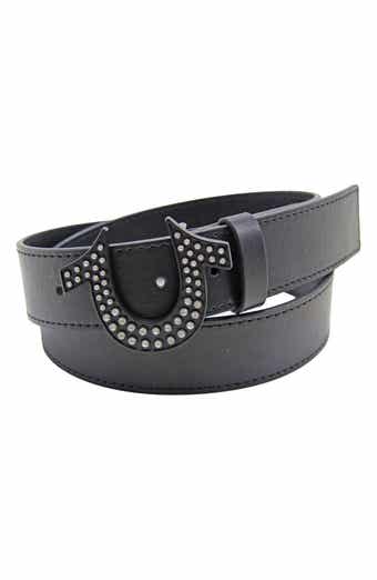 True Religion Rhinestone Logo Buckle Leather Belt
