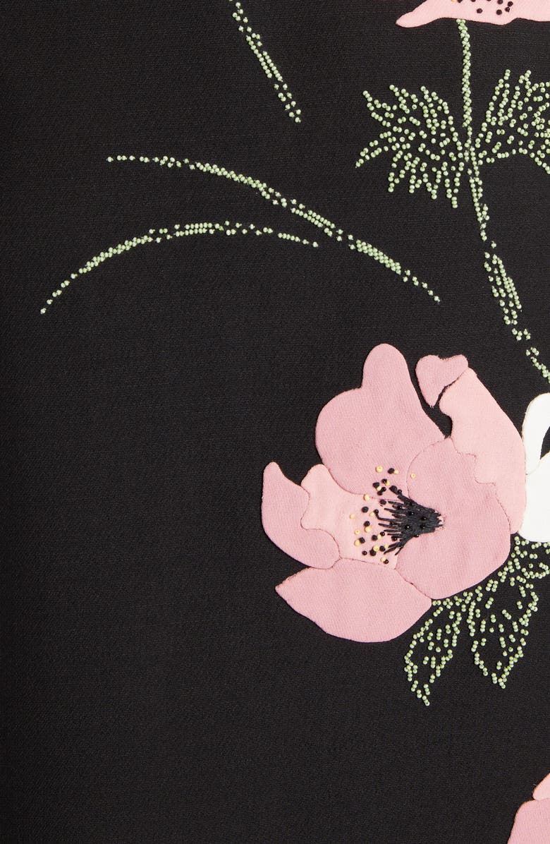 Valentino Beaded Floral Intarsia Long Sleeve Wool & Silk Minidress, Alternate, color, 