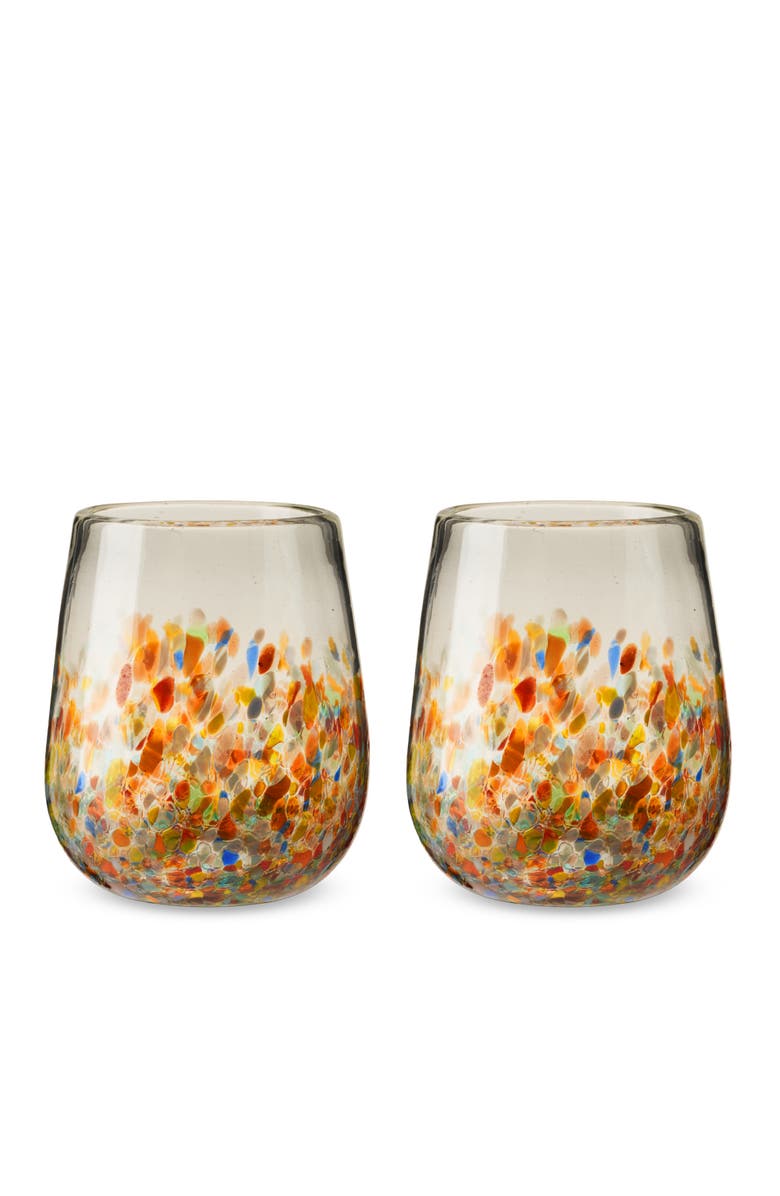 TWINE Segunda Vida Artistico Recycled Stemless Wine Glasses Set of 2, Alternate, color, Multicolor
