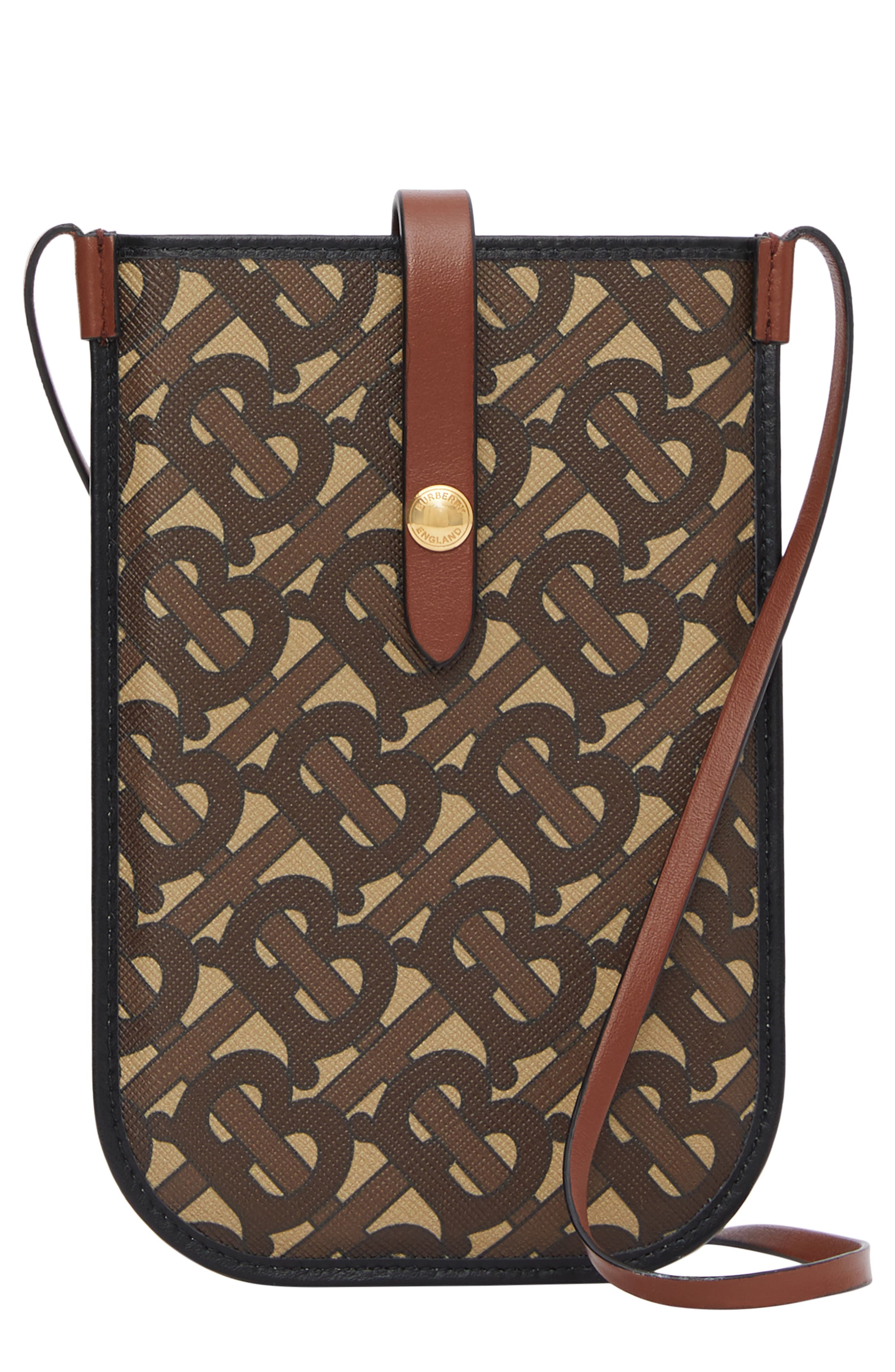 Burberry Anne Monogram Print E-Canvas & Leather Smartphone Crossbody Case, Main, color, 