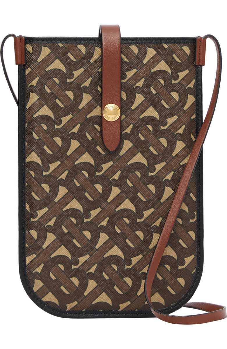 Burberry Anne Monogram Print E-Canvas & Leather Smartphone Crossbody Case, Main, color,