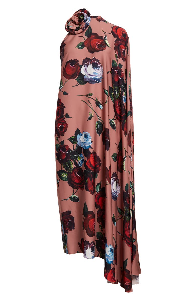 Dolce&Gabbana Rosette Floral Print Asymmetric One-Shoulder Charmeuse Dress, Alternate, color, 