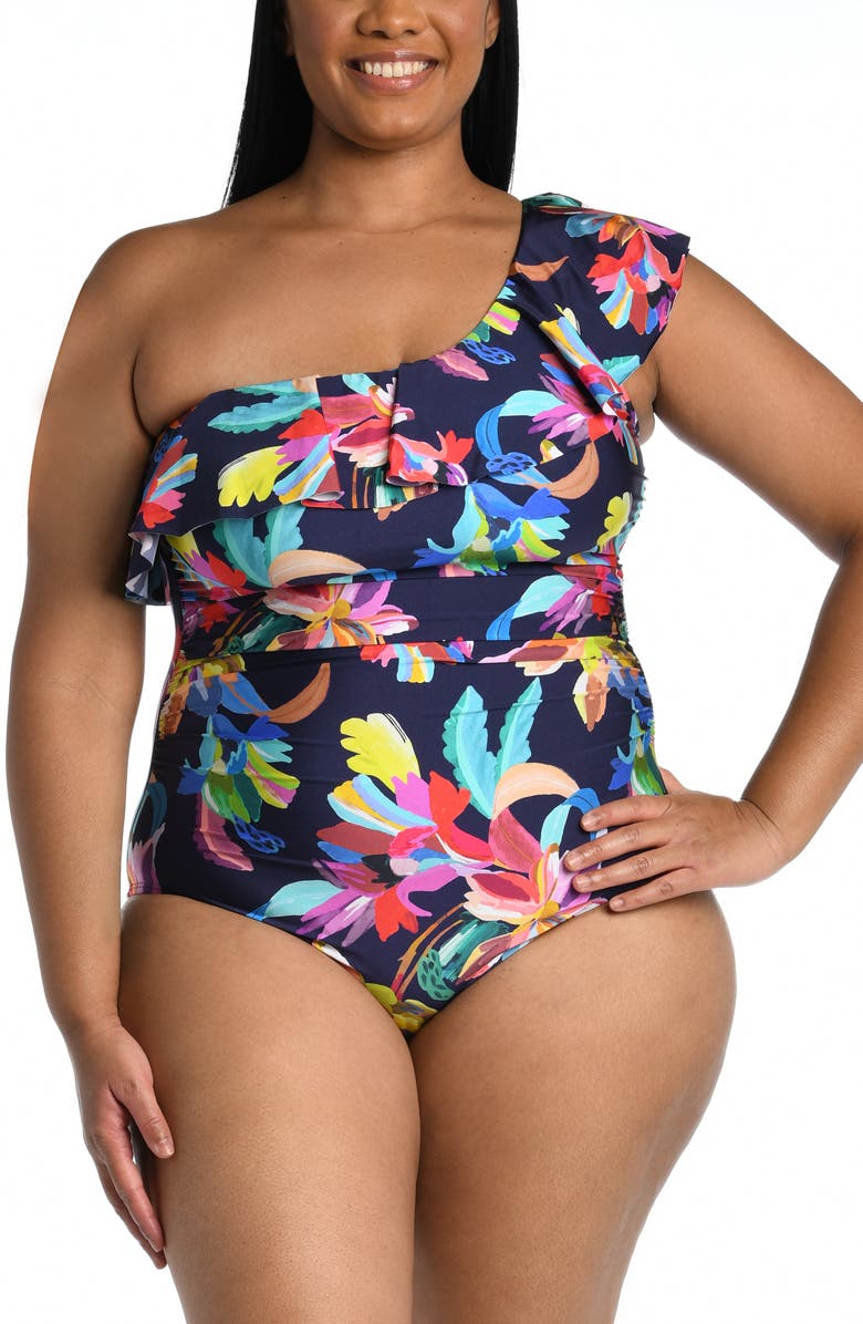 La Blanca Sea One-Shoulder Ruffle One-Piece Swimsuit, Main, color, 