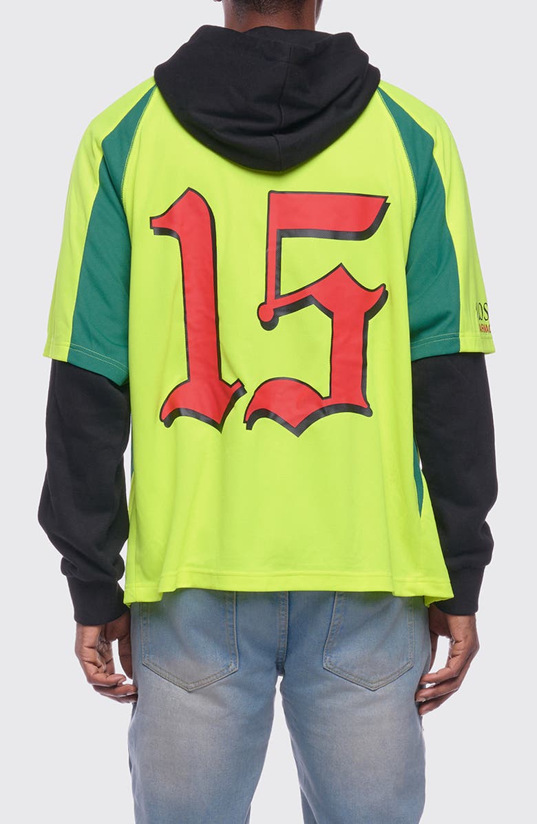 Rolling Loud Victory Jersey Layered Hoodie, Alternate, color, Volt