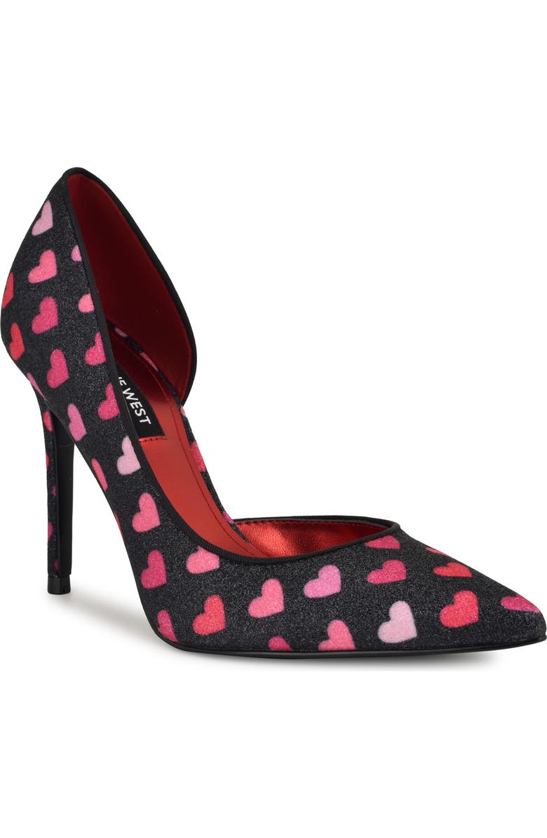 Nine West Folowe Half d'Orsay Pump, Main, color, Black With Pink Hearts