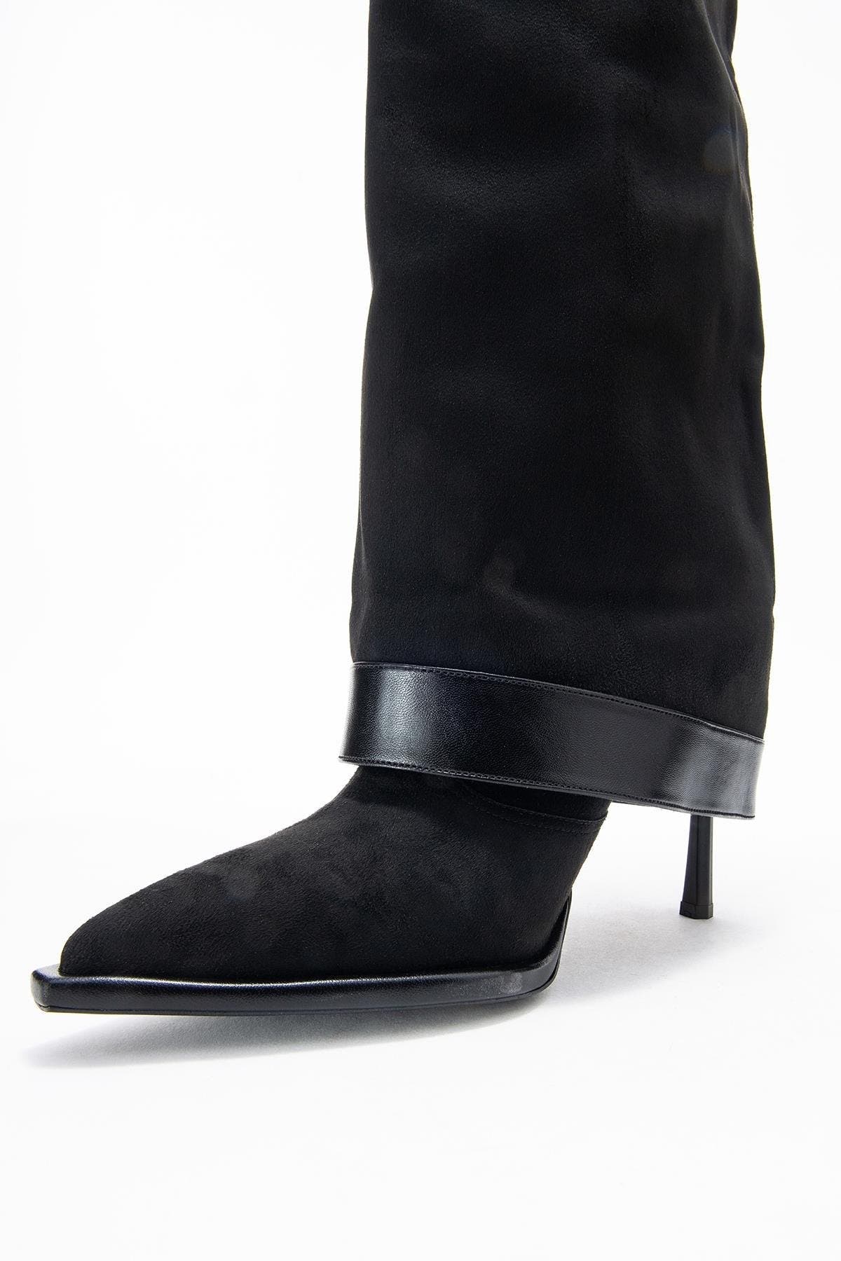 Prologue Shoes Elva Buckle Strap Knee High Boot, Alternate, color, Black Suede Faux Leather