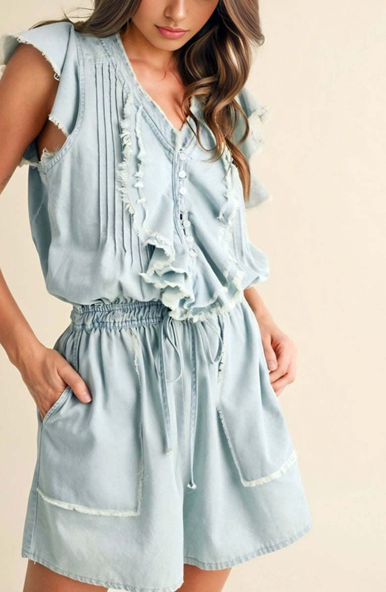 Knit and Lounge Sleeveless Button-Front Romper, Alternate, color, Light Blue