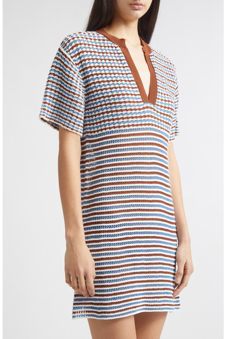Stripe Cotton Crochet Minidress, Alternate, color, CRM30 GOLD BROWN