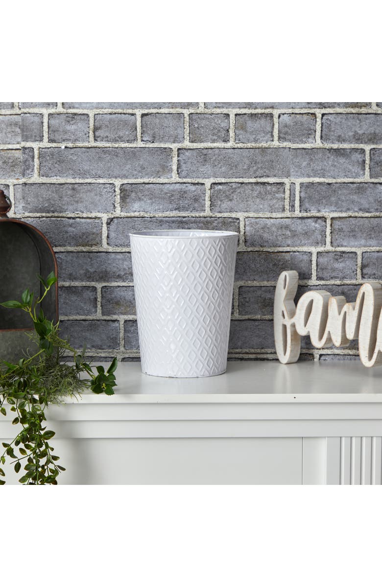 NEARLY NATURAL 10-in Embossed Tin Planter, Alternate, color, White