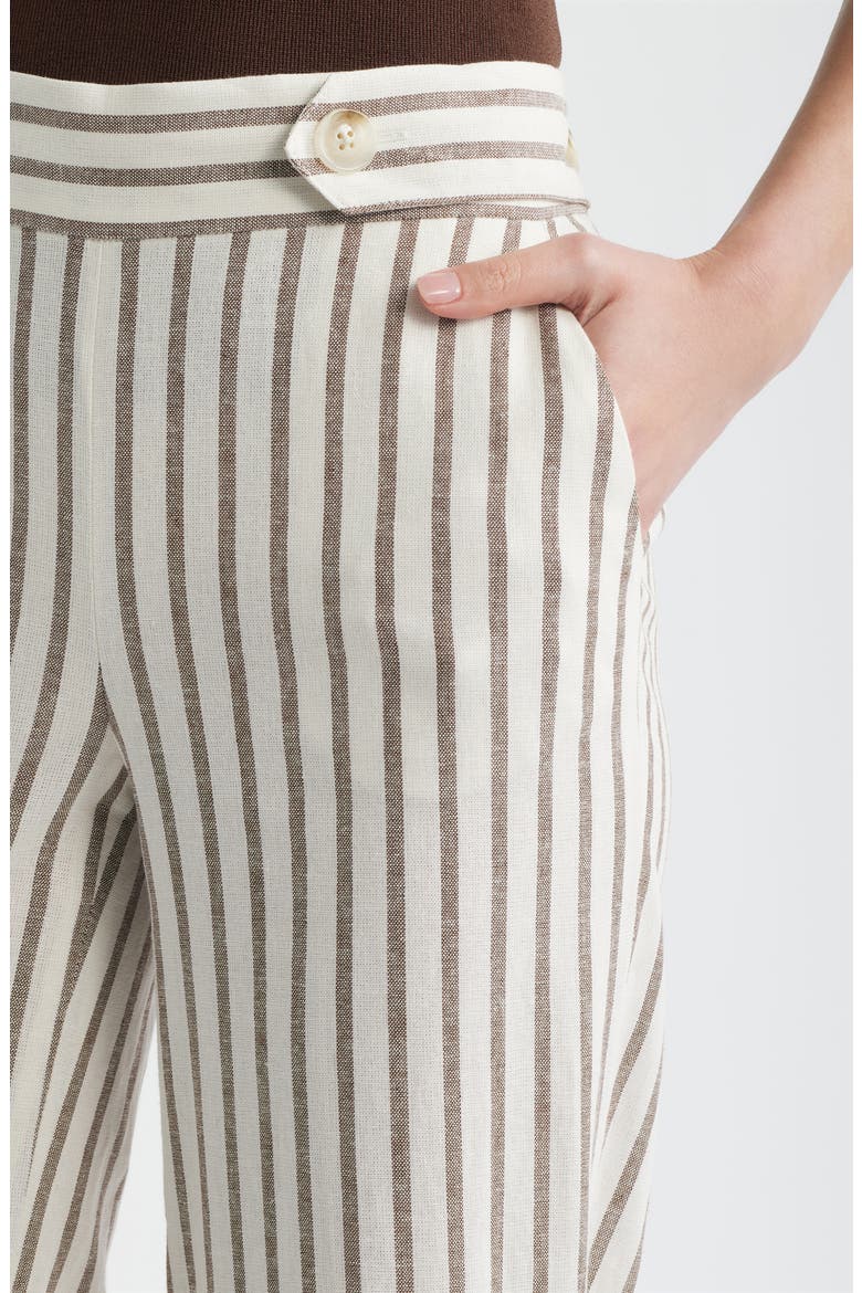 Stripe High Waist Straight Leg Pants, Alternate, color, WHITE DOVE/ DARK CHOCOLATE