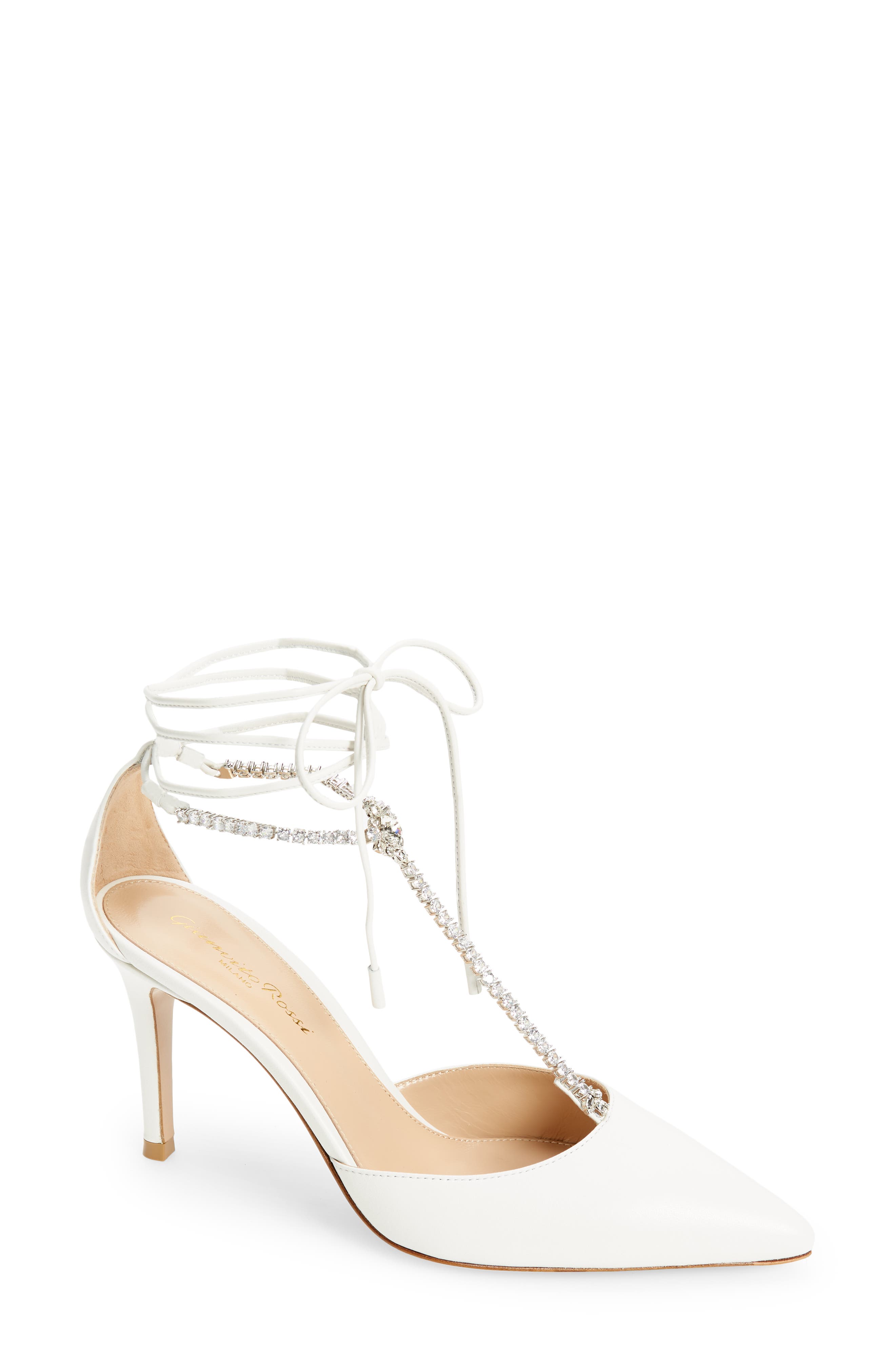 Gianvito Rossi Crystal T-Strap Pointed Toe Pump, Main, color, 