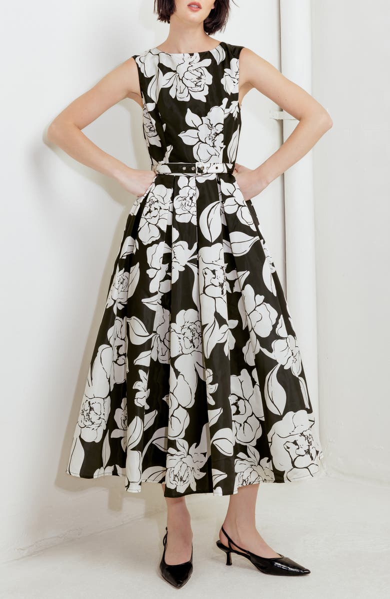 FREEMARKET Print Belted Sleeveless Maxi Dress, Alternate, color, Black