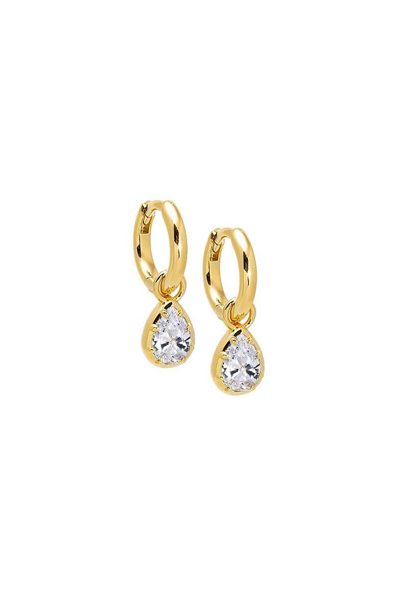 CZ Pear Bezel Dangling Huggie Earring, Main, color, Gold