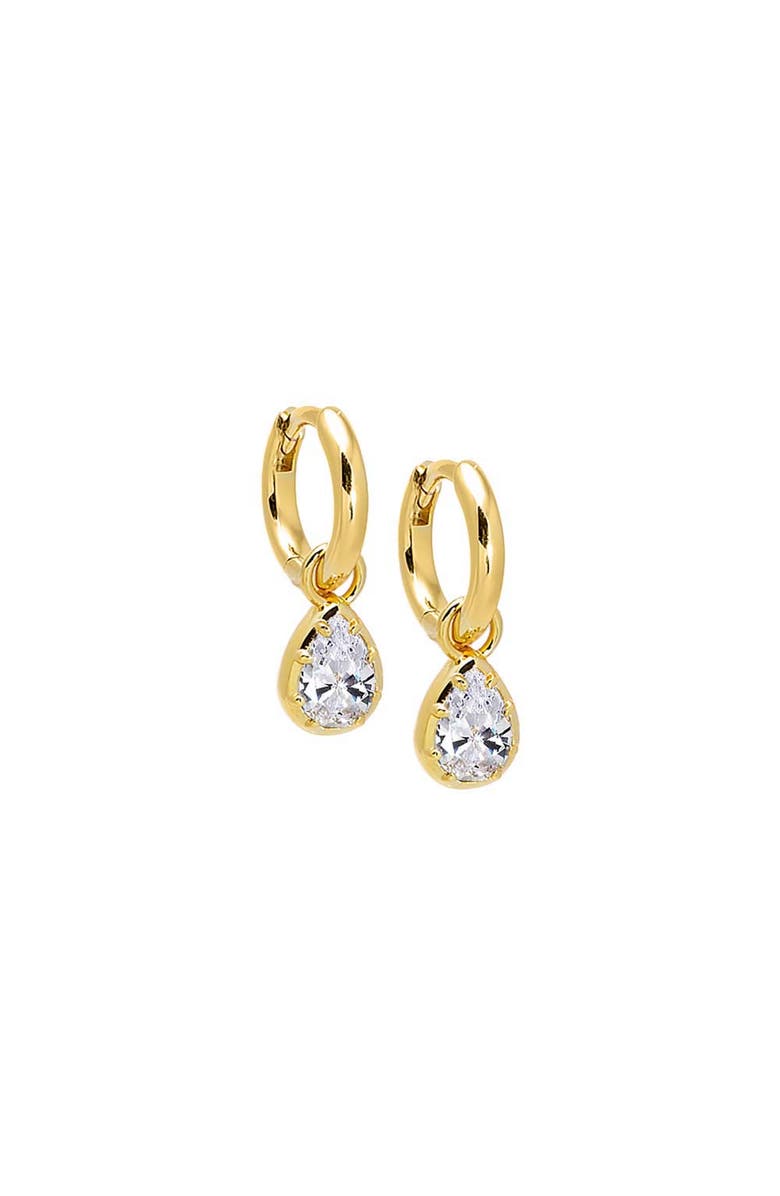 BY ADINA EDEN CZ Pear Bezel Dangling Huggie Earring, Main, color, Gold