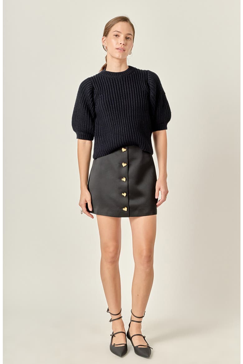 Heart Detail Satin Miniskirt, Alternate, color, BLACK