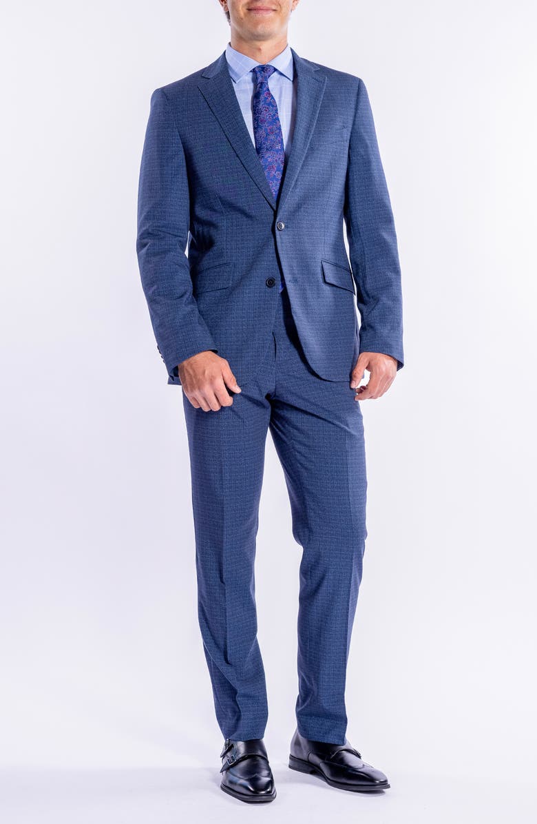 SAVILE ROW CO Hoxton Blue Tattersall Knit Suit, Main, color, Blue