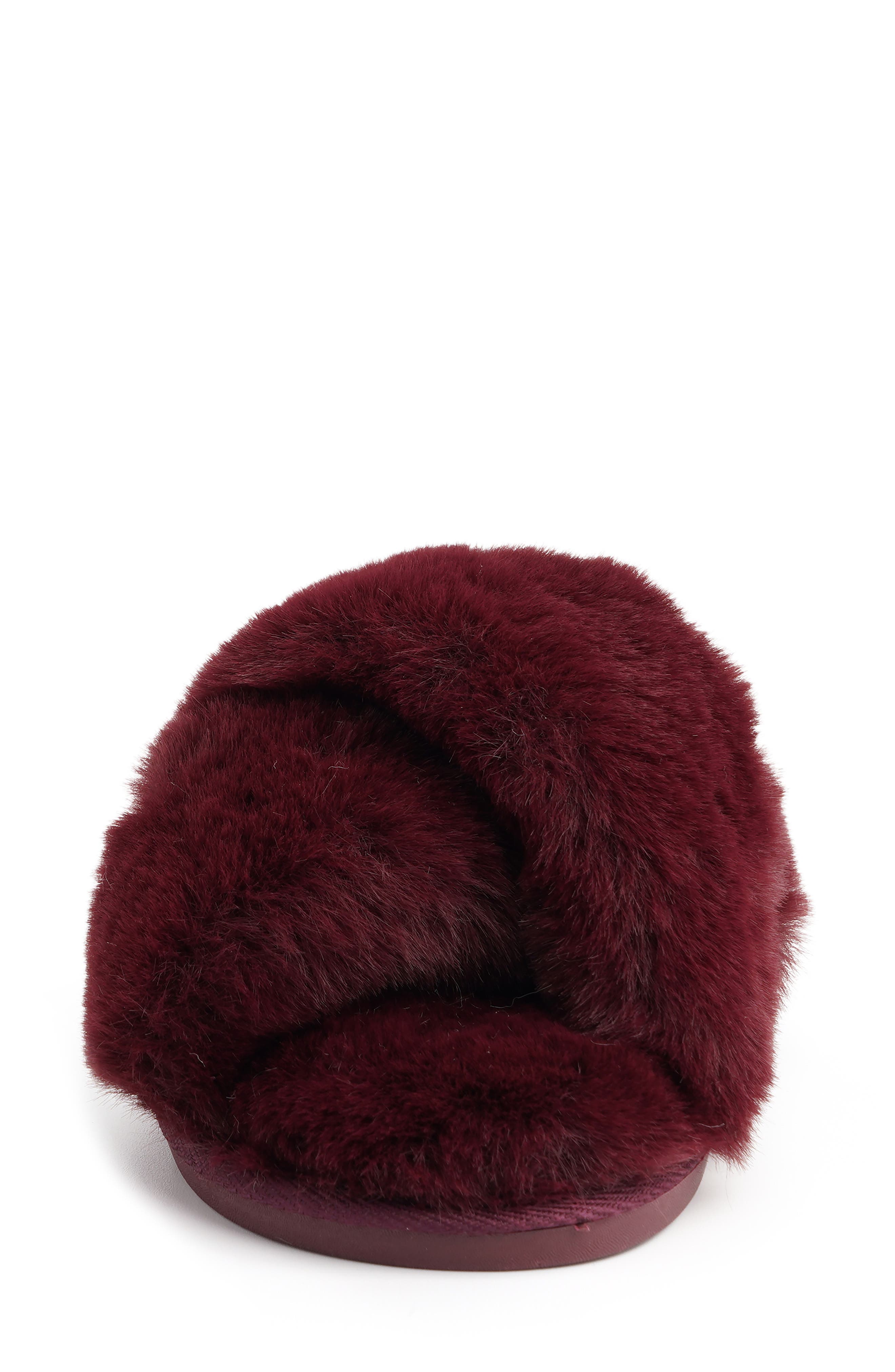 X-Band Faux Fur Slipper, Alternate, color, BURGUNDY