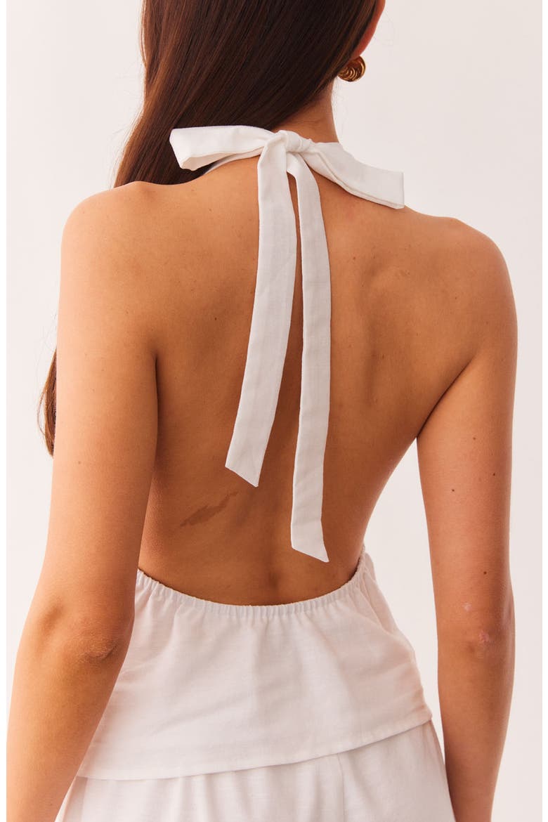 Pascal Deep Halter Neck Cotton & Linen Blend Top, Alternate, color, WHITE