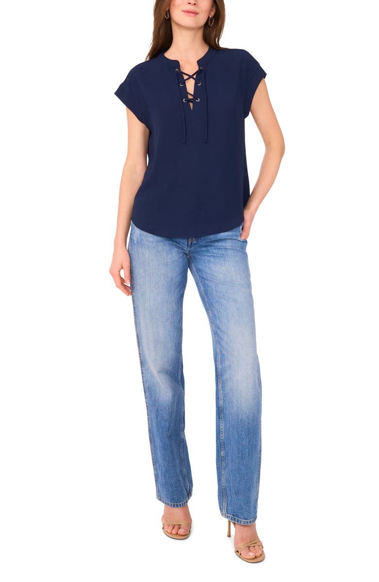 Vince Camuto Crinkle Lace-Up Top, Alternate, color, Jbs Navy