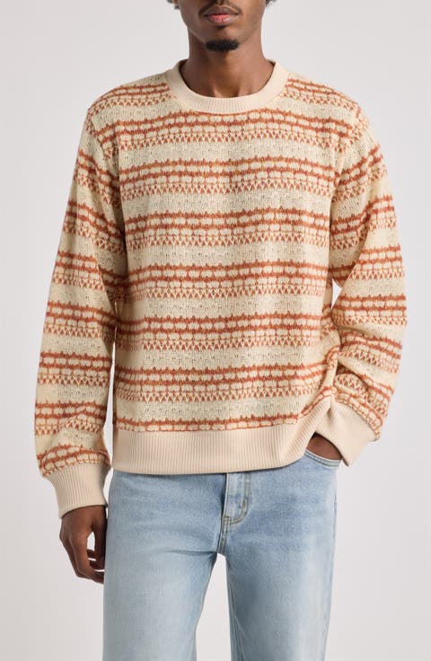 Pointelle Striped Crewneck Sweater