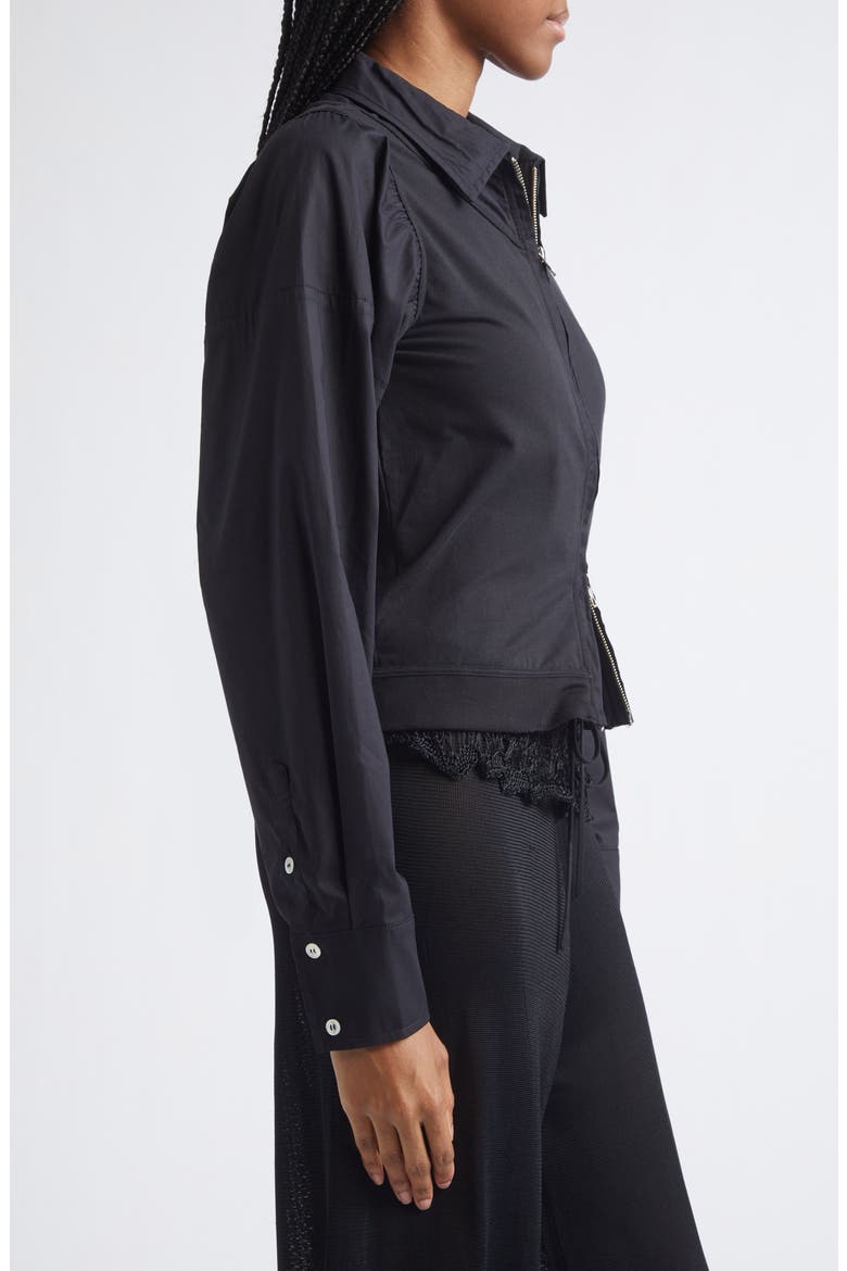 Canopy Zip-Up Cotton Poplin & Jersey Shirt Jacket, Alternate, color, BLACK
